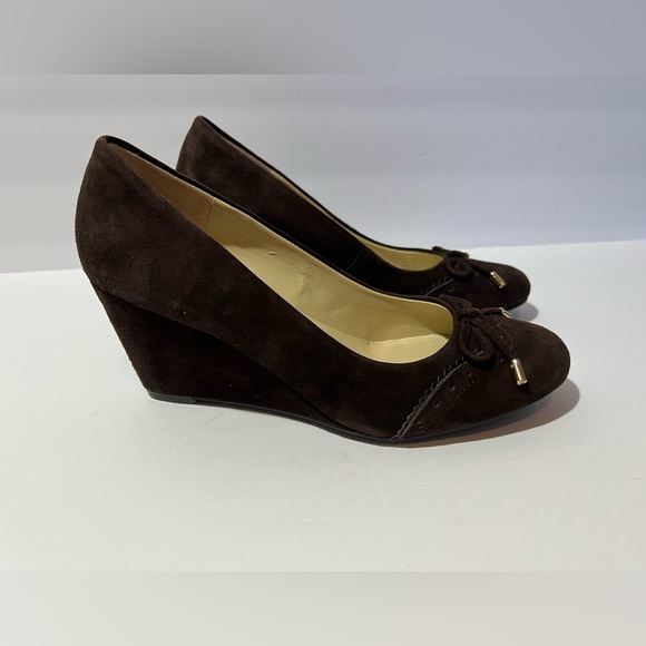 Isaac Mizrah Live Imkalma Brown Wedge Slip On Shoes Cute Bowtie 6M - Picture 2 of 13